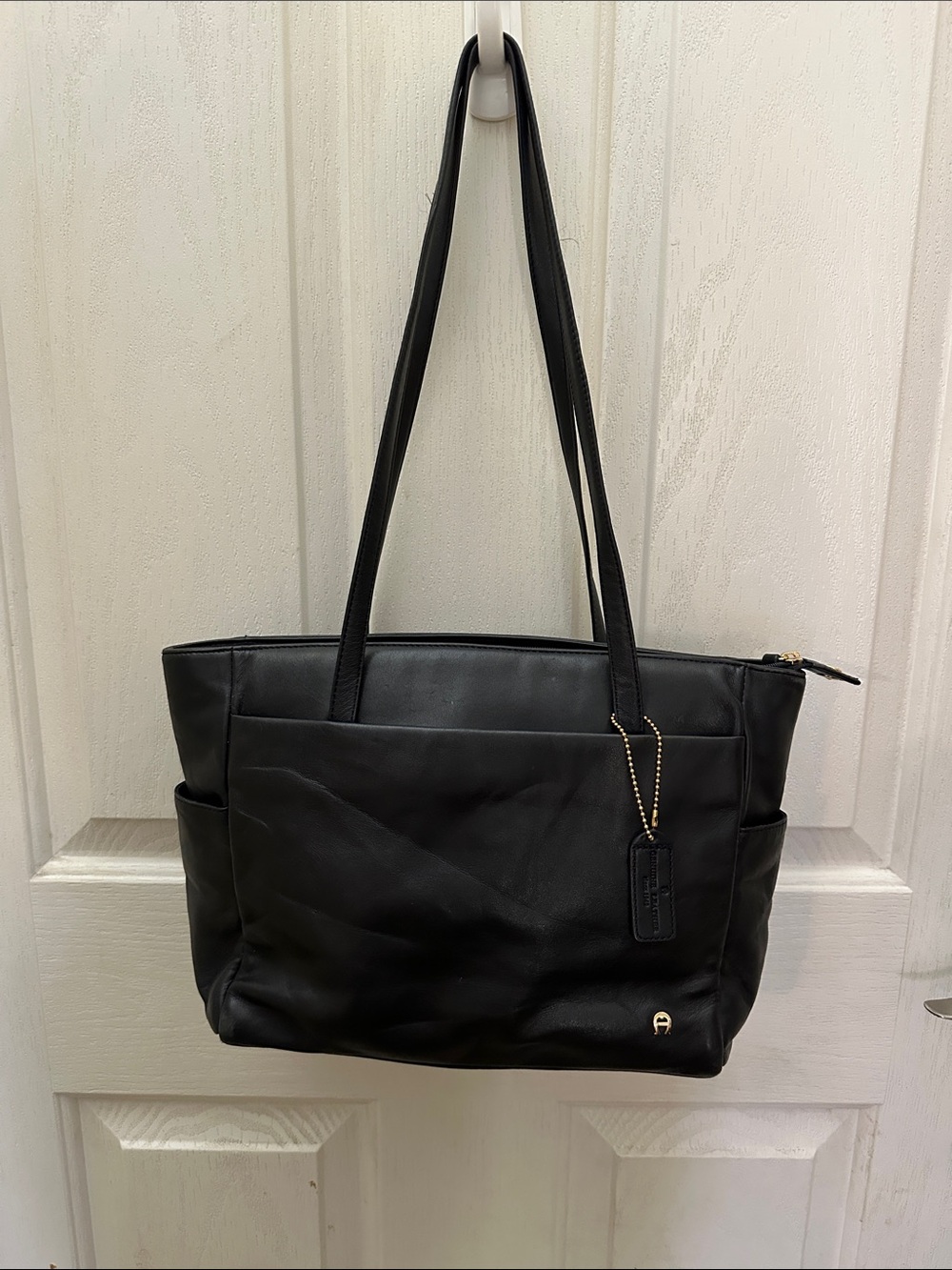 Etienne Aigner Leather Shoulder Bag Navy Blue